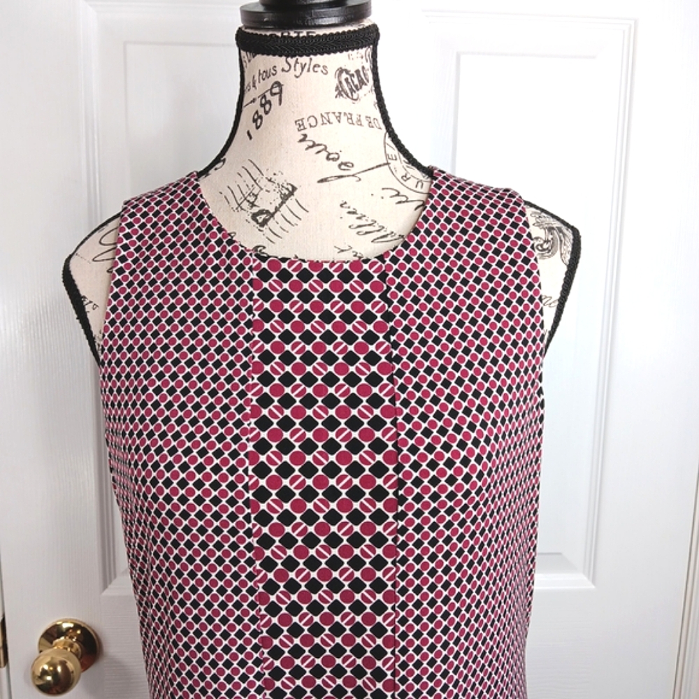 Michael Kors Sleeveless Midi Dress Women's Size M Burgundy Pink Black Patterned - Picture 3 of 12